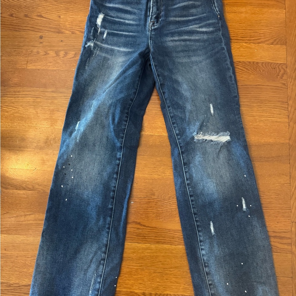 Women's High Rise Distressed Blue Jeans